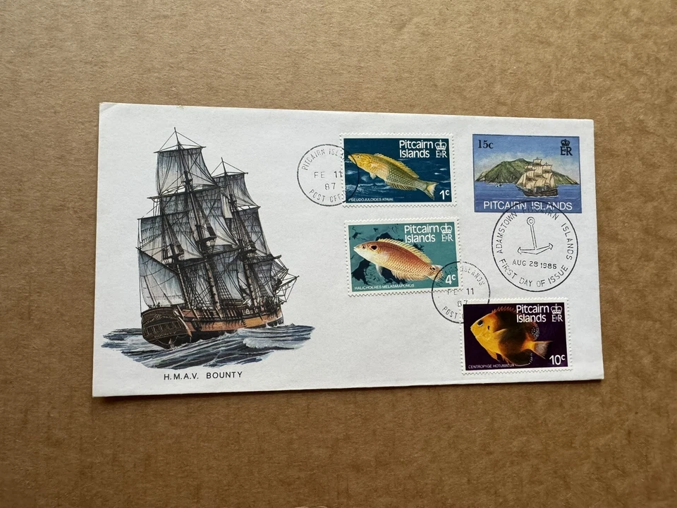 Pitcairn Islands 1986 FDC Stationery (71) HMAV Bounty +Tropical Fish #231-2+235 - Image 1 of 1