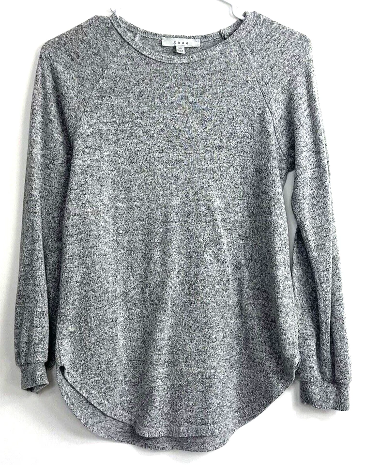 Blusa para mujer Gaze gris claro liso mezclado cuello redondo manga larga talla pequeña Foto 1 de 4