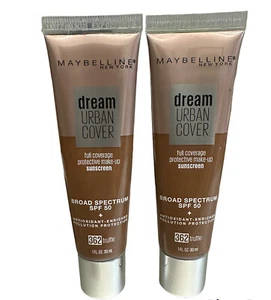 NUOVO (2-PK) Maybelline Dream Urban Cover Copertura Completa Trucco 362 Tartufo Spf 50+ - Foto 1 di 3