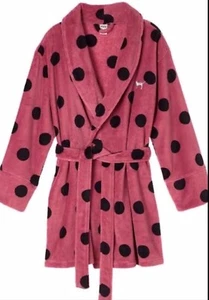 NWT VICTORIA SECRET PINK Soft Begonia Black Polka Dot Cozy Plush Robe XS/S NEW - Picture 1 of 1