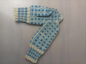 Guantes de lana tejidos vintage blanco azul talla S - Imagen 1 de 4