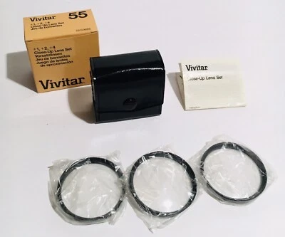 Rare Vivitar 55mm Close-Up Macro Lens Filter Set +1 +2 +4 W/ Case Original Box - Image 1 of 4