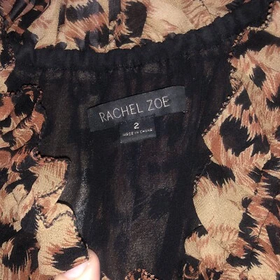 RACHEL ZOE ЛЕОПАРД МАКСИ ПЛАТЬЕ С ПЛЕЧА ДЛИННЫМ РУКАВОМ РАЗМЕР 2 РАБОТАЕТ БОЛЬШОЙ! - Изображение 1 из 4