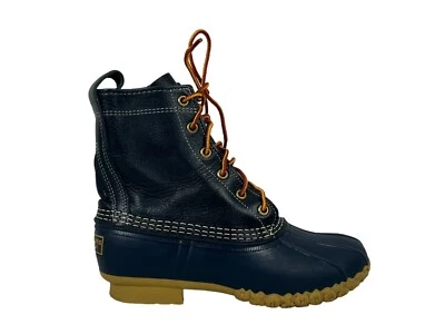 LL Bean Mujer Azul Cuero Con Cordones Sin Forro Botines Pato Botas Talla 6 M Exterior Foto 1 de 4