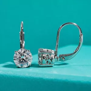 3 Ct Round VVS1/D Diamond Dangle Drop Earrings Bridal Gift 14K White Gold Finish - Picture 1 of 4