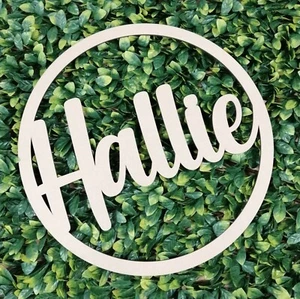 Personalised Large Wooden Name Hoop - Flower Wall - Name Sign Painted/Unpainted - Picture 1 of 7