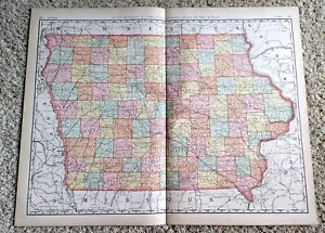 Iowa Vintage ORIGINAL Antique State Map Rand McNally 1899 Atlas 28" x 21.5" - Picture 1 of 5