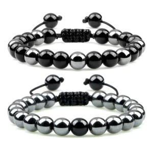 2pcs Tiger Eye Beads Hematite Bracelet Handmade Adjustable Men Protection Energy - Picture 1 of 13