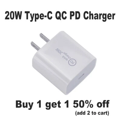 Real QC PD 20W Fast Quick Charge USB Type-C Wall Charger For iPhone 13 12 11 X - Image 1 of 4