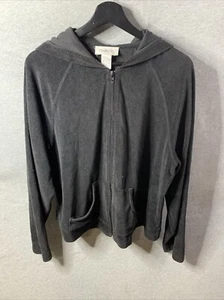 Chadwick's Women' s Black Full Zip Pockets Hooded Sweatshirt Size XL Cotton Mix - Picture 1 of 6