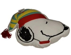 Peanuts Snoopy Plush Pillow DanDee White Christmas Hat Beanie Holidays 17 x 12 - Picture 1 of 2