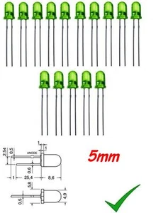 15pz Diodo LED 5mm VERDE standard fascio luce diffuso - Foto 1 di 1