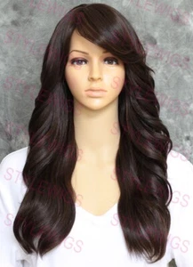 Dark Brown/Auburn Long Big Wavy Curls Heat Safe Human Hair Blend Wig EVBK 4/30 - Picture 1 of 6