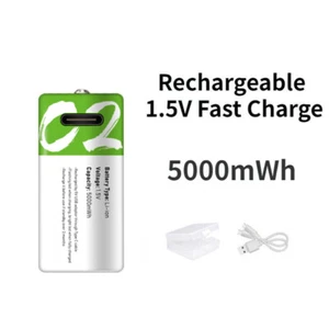 5000mWh USB C2 Li-ion Rechargeable Battery 1.5V Fast Charge Type C Cable Alarm - Picture 1 of 5