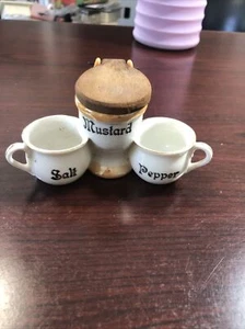 Vintage porcelain salt, pepper, mustard holder miniature toilet and cups Germany - Picture 1 of 7
