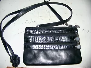 * BRIGHTON Crossbody Wallet Bag Purse Clutch Black Leather * Removable Strap * - Picture 1 of 6