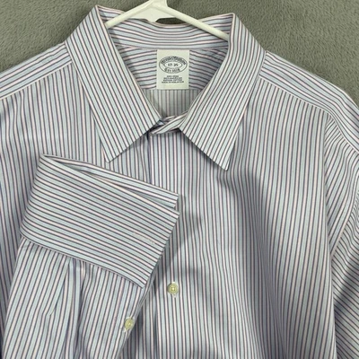 Camisa de vestir Brooks Brothers para hombre 17-35 rosa a rayas puño francés sin hierro Supima Foto 1 de 4