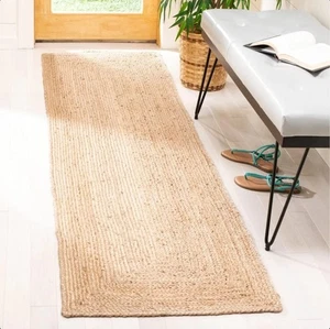 Handgewebter Jute Vorleger - 2,5x6 Fuß Naturgarn - Rustikal Vintage Beige Brai... - Bild 1 von 9