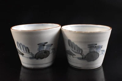 S3034: Japanese Old Imari-ware Blue&White Landscape painting SOBA CUP 2pcs, - Image 1 of 4