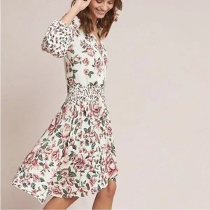 Farm Rio Anthropologie Anabela Dress Smocked Floral Cottage Size XS Petite Boho - Picture 1 of 12