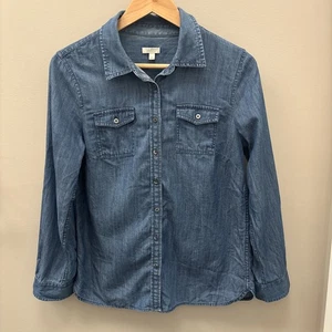 Talbots Denim Button Front Shirt Size S/P Chambray Flap Pockets EUC Retail $85 - Picture 1 of 12