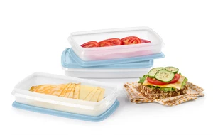 Tupperware Snack Store Deli Slim Set of 3 Containers Blue Seals  New - Picture 1 of 1