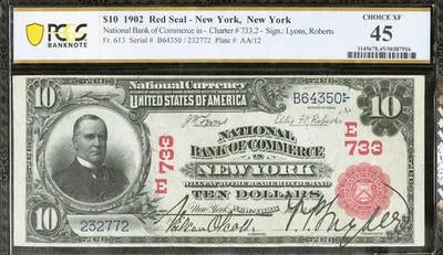 $10 Series 1902 Red Seal National Bank of Commerce New York PCGS Choice XF 45 - Image 1 of 2