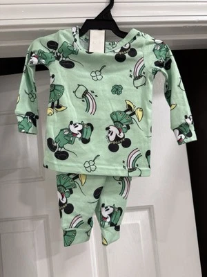NWT, Disney Mickey & Minnie Mouse St Patrick’s Day Pajamas Super Soft, 12M - Image 1 of 4