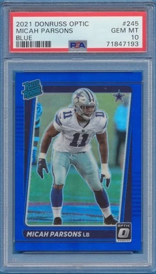 PSA 10 Micah Parsons 2021 Donruss Opitc #245 Blue Prizm/179 RC Rookie Cowboys Foto 1 de 2