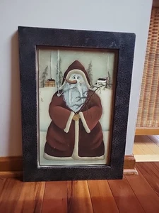 David Harden signiert Schneemann Weihnachtsmann Volkskunst gerahmt LESEN  - Bild 1 von 24