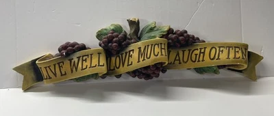 Live Well Love Much Laugh Often Grape Banner Decor Kitchen Rustic Tuscan 23 x 8" - Image 1 of 4