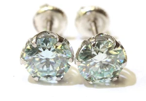 925 sterling silver 6.5mm round light Blue moissanite stud earrings 1.1g estate - Picture 1 of 5