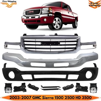 Front Bumper Chrome & Grille Kit For 2003-2007 GMC Sierra 1500 2500 HD 3500 - Image 1 of 4