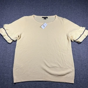 Neu Ann Taylor Shirt Damen Gr. Large buttergelb Strickoberteil Rüschenärmel adrett - Bild 1 von 12