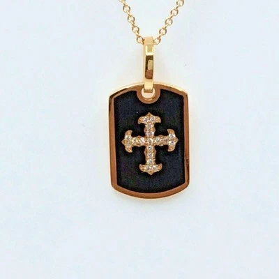 Collar Cruz Escudo de Brazas Oro Rosa 18K | Diamantes Naturales y Ónix Negro Foto 1 de 4