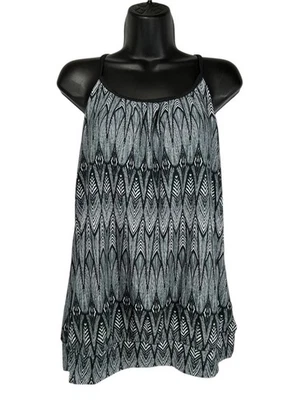 prAna Tank Top Sz L Black White Pulled Feather Print Racerback Recycle Polyester - Image 1 of 4