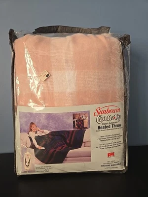 Vintage Sunbeam Cuddle Up Automatic Heated Throw Tan White Plaid 50x60  - Image 1 of 4