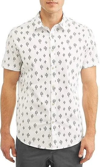 Camisa Para Hombre George Calce Ajustado Manga Corta Con Botones Estampado Cactus Talla XL (46-48) Foto 1 de 4