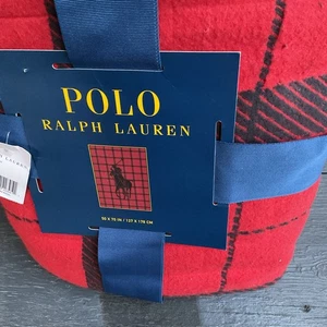 Polo Ralph Lauren Home Oakwood Cotton Throw Red Black Big Pony PLAYER  50 X 70 - Picture 1 of 3