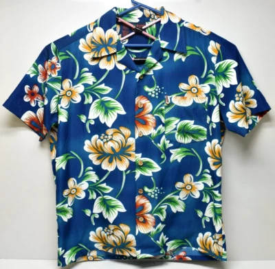 Camisa Hawaiana Roundy Bay Años 90 Para Hombre Grande Azul Rayón Estampado Floral Hibisco Usada en Excelente Condición Foto 1 de 4