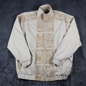 Al Wissam Vintage Mantel Jacke Polyester hellbraun Geld Welt Dollarscheine Währung XL - Bild 1 von 8
