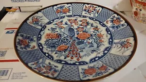 ASAHI Japan Peacock Bird Floral Centerpiece Plate Cobalt Blue & Red 12" Diameter - Picture 1 of 9