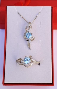 Parure topaze bague T 57 ,5 et pendentif + chaîne argent 925 - Imagen 1 de 11