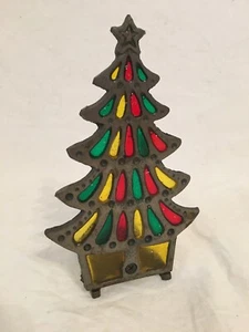 VTG Tiffany Glow Candle Holder Christmas Tree Cast Iron Stained Glass Taiwan - Picture 1 of 9