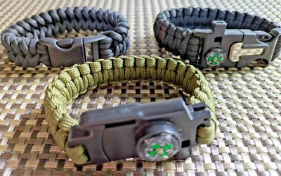 LOTE DE PULSERAS TÁCTICAS DE SUPERVIVENCIA PARA HOMBRE: Brújula Zombies Negro Verde 🧟 Militar Foto 1 de 4