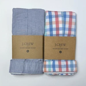 J Crew Boxers Men's XL 2 Colorful Gingham & Solid Blue Woven Boxer Shorts - Picture 1 of 4