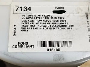 Alpha 7134 #16awg Tinned Copper Hook-Up Wire REW-XLPVC MIL-W-16878E WHITE /50ft - Picture 1 of 7
