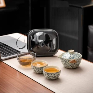 Portable Tea Set With Travel Bag Ceramic Tea Pot Matching Cup Glass Pitcher New - Picture 1 of 12