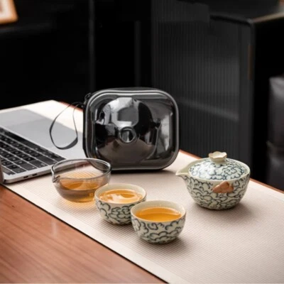 Portable Tea Set With Travel Bag Ceramic Tea Pot Matching Cup Glass Pitcher New - Image 1 of 4