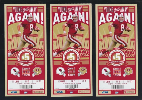 2013 NFL CARDINALS @ 49ERS FULL FOOTBALL TICKETS - LAST SEASON CANDLESTICK (3) Cover